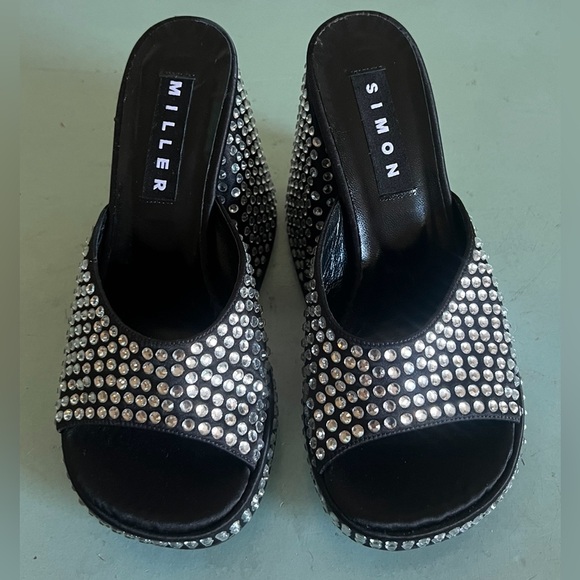 Simon Miller SLICE Platform Rhinestone  Mule Block Flared Heel Sandals Shoes 35 - Picture 7 of 13